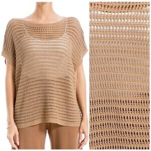 Max Studio London Open Knit Crochet Top Tan Boho Beach Cover Up M